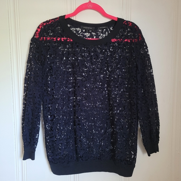Lafayette 148 black lace top S - Picture 6 of 8